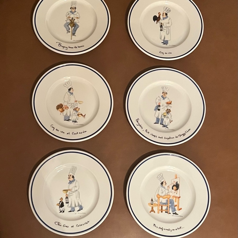 Vintage Eschenbach Porcelain Guy Buffet Chef Kitchen 6” Plates, Set of 6